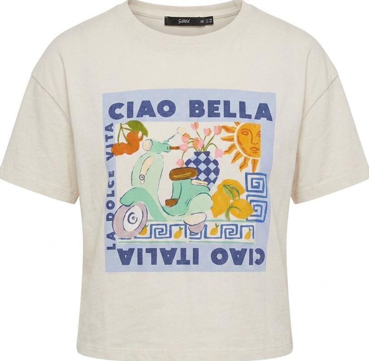 Sportsgirl Ciao Bella Vespa Cropped Tee XS Ivory - Image 1