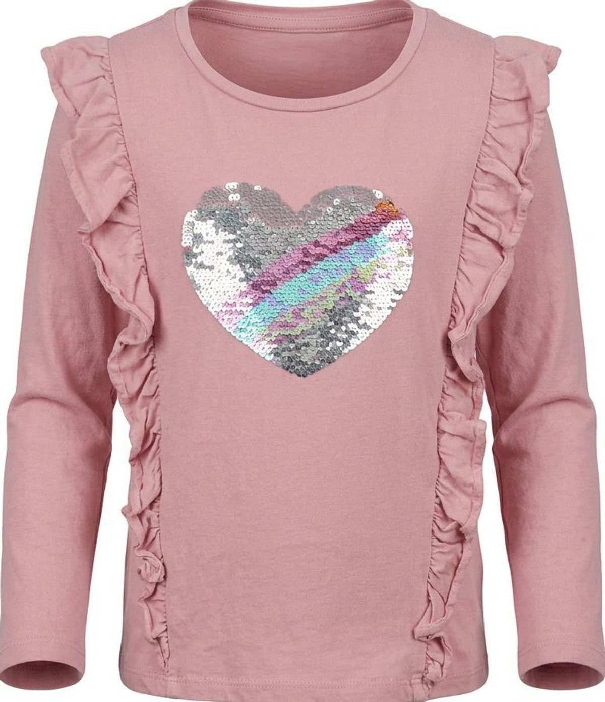 Milkshake Girls Sequin Heart Ruffle Long Sleeve Top Size 8 Pink - Image 1