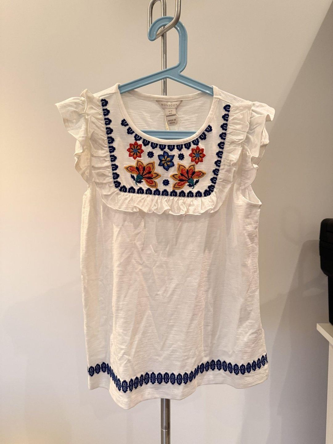 Monsoon Girls Embroidered Ruffle Sleeve Blouse White 12-13Y for rent on The Volte - main image