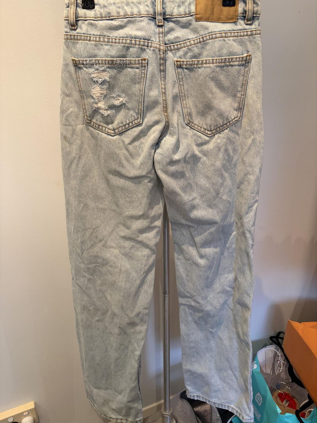 Cotton On Women's Straight Leg Ripped Jeans Size 6 Light Blue for rent on The Volte - main image