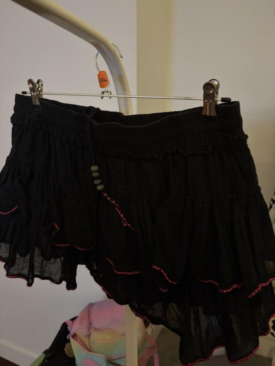Women's Flannel Tiered Ruffle Skort with Red Trim, Size 3, Black for rent on The Volte - main image