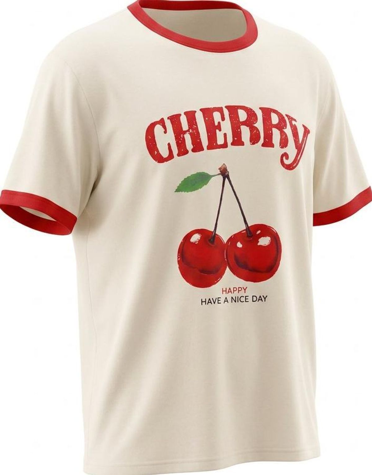 SHEIN Teen Cherry Ringer T-Shirt Size 14Y Cream - Image 1