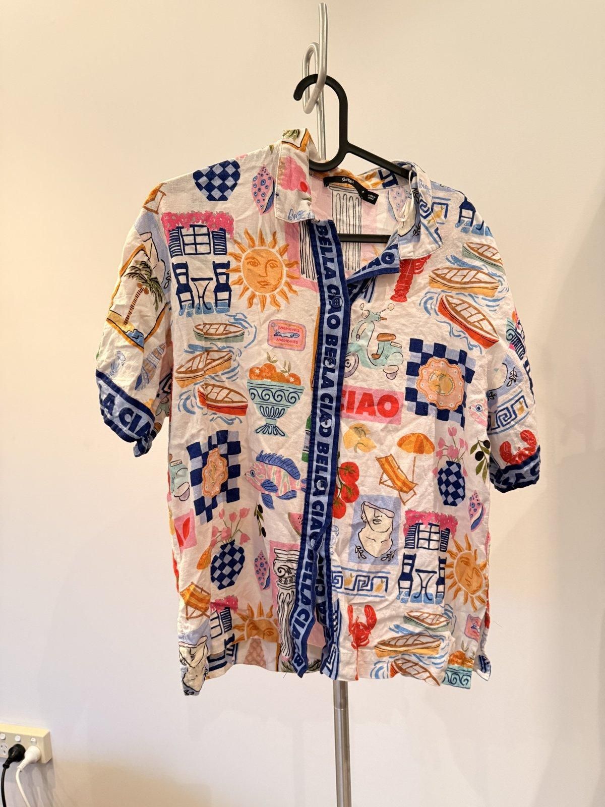 Sportsgirl Women's "Bella Ciao" Mediterranean Print Button-Up Size 4 - Image 1