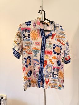 Sportsgirl Women's "Bella Ciao" Mediterranean Print Button-Up Size 4 for rent on The Volte - image 1