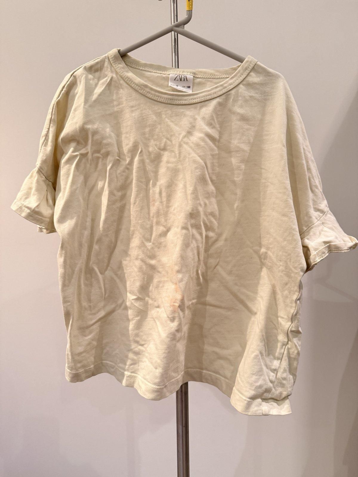 Zara Girls Ruffle Sleeve Boxy T-Shirt Size 10 Beige - Image 1