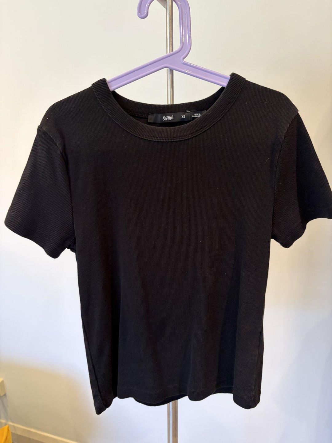 Sportsgirl Women's Black Ribbed T-Shirt XS for rent on The Volte - main image