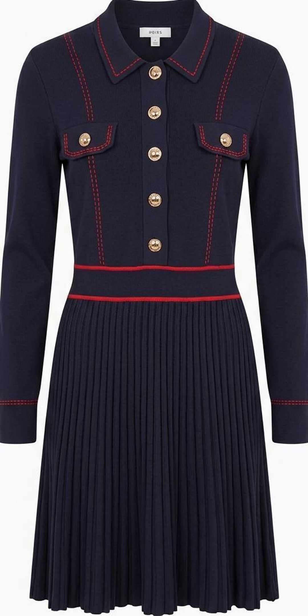Reiss Girls Navy Knit Polo Dress Red Trim 12-13Y for rent on The Volte - main image