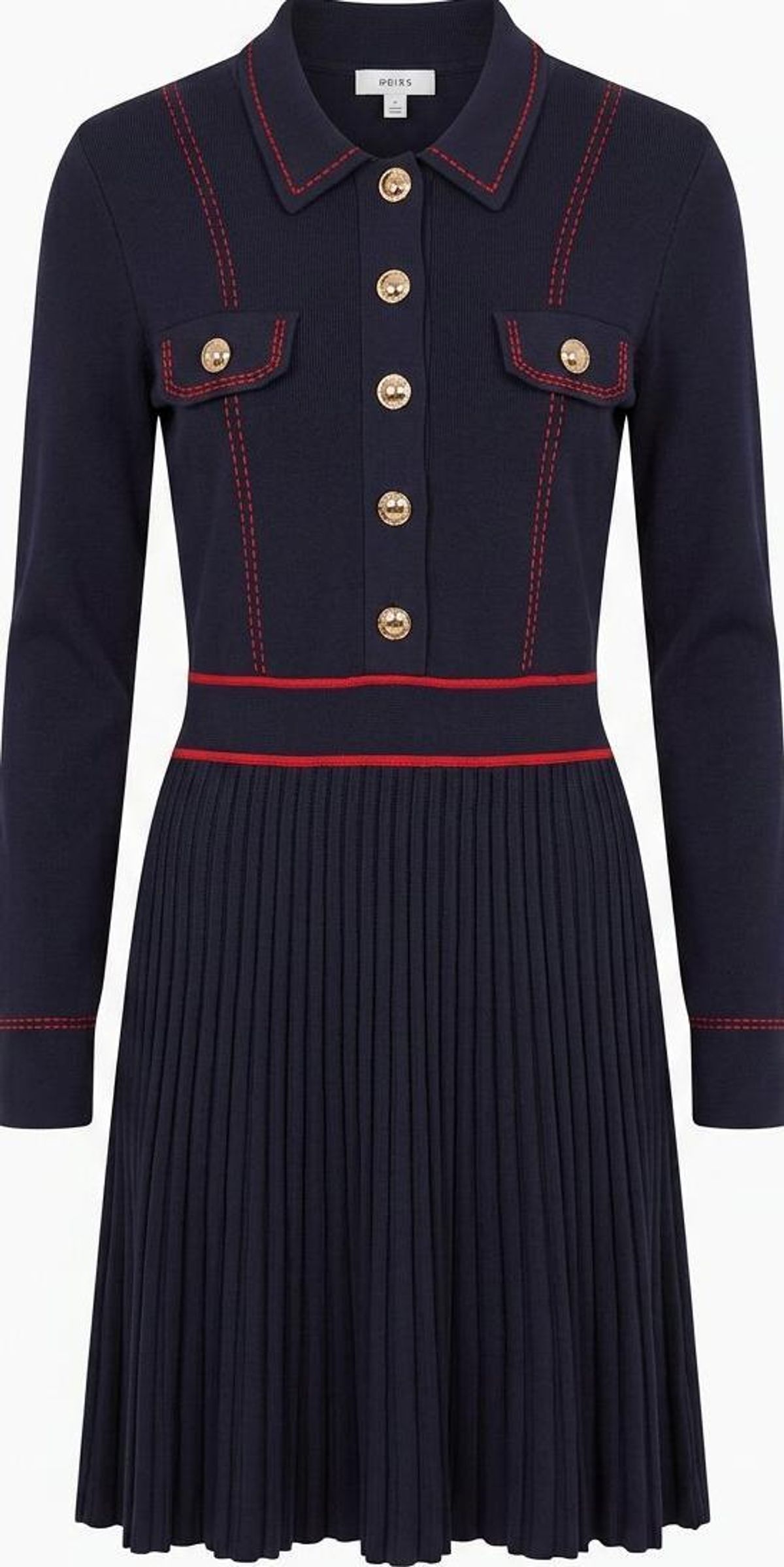 Reiss Girls Navy Knit Polo Dress Red Trim 12-13Y - Image 1