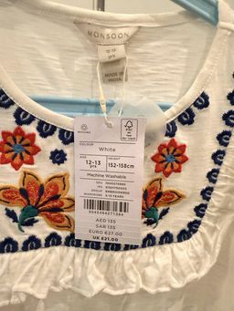 Monsoon Girls Embroidered Ruffle Sleeve Blouse White 12-13Y for rent on The Volte - image 2