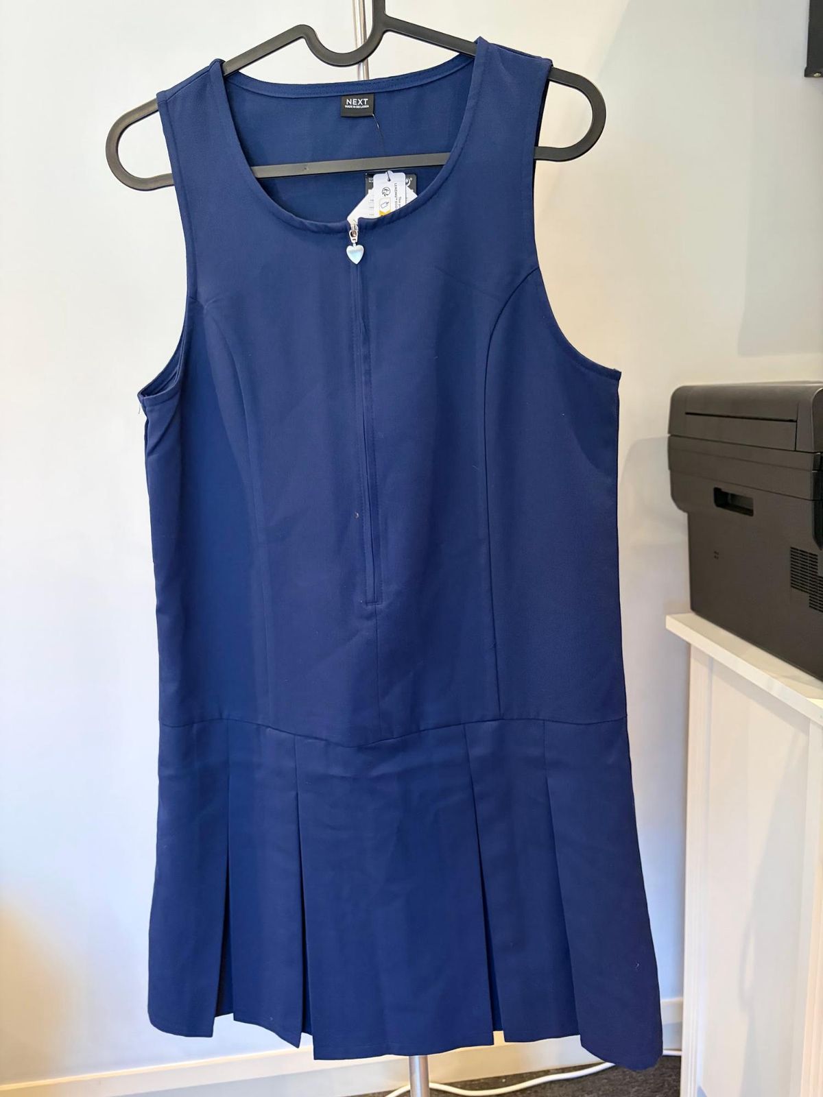 NEXT Navy Zip-Front Pleated Mini Dress Size 13-14 Years - Image 2