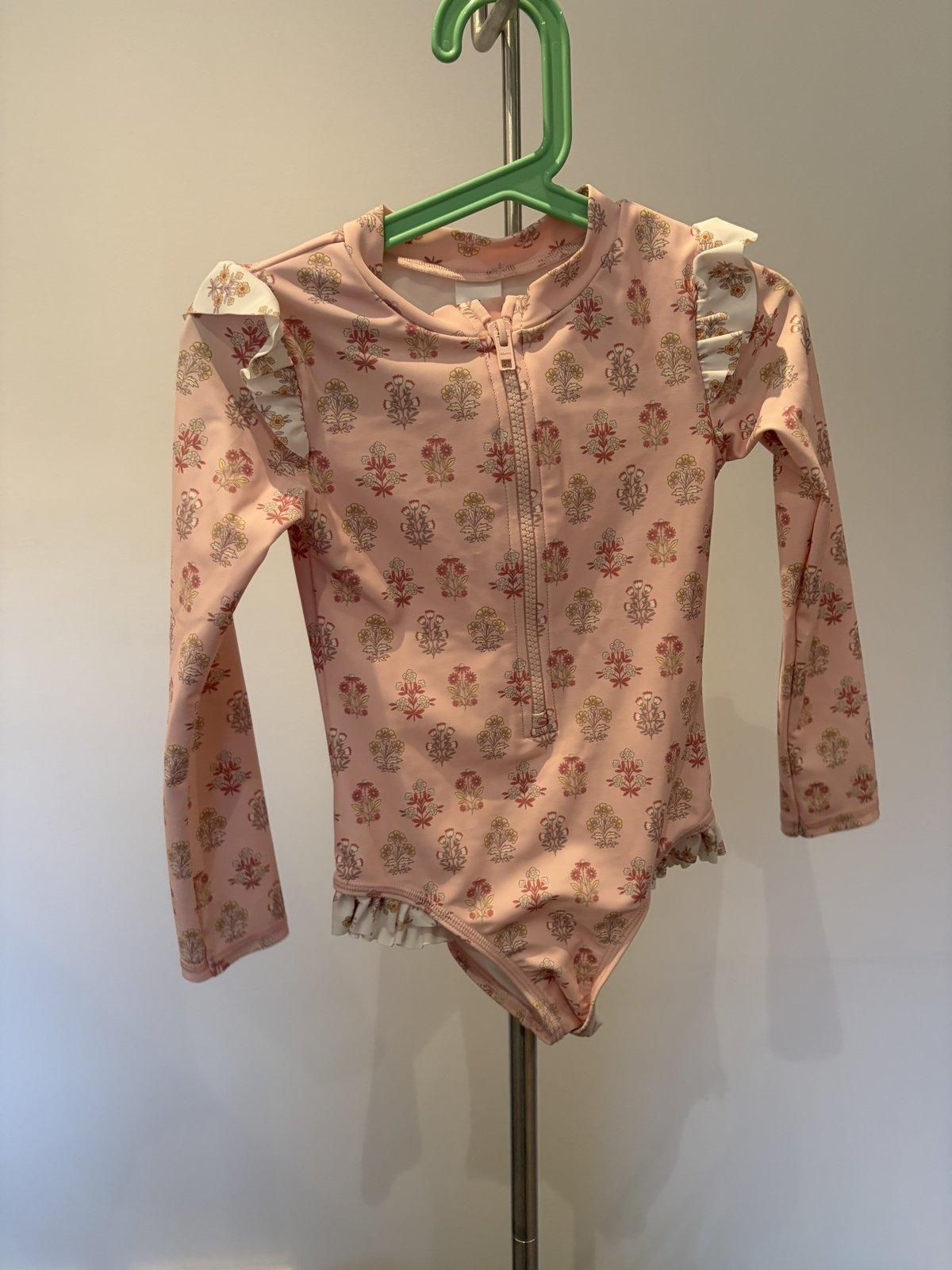 Target Girls Floral Long Sleeve Rashguard Swimsuit Size 5 Pink - Image 1