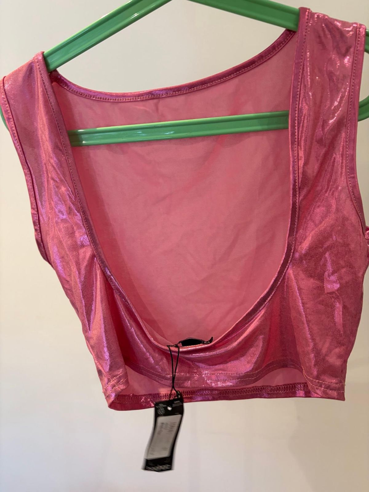 Boohoo Metallic Racer Crop Top Hot Pink Size 6 - Image 2