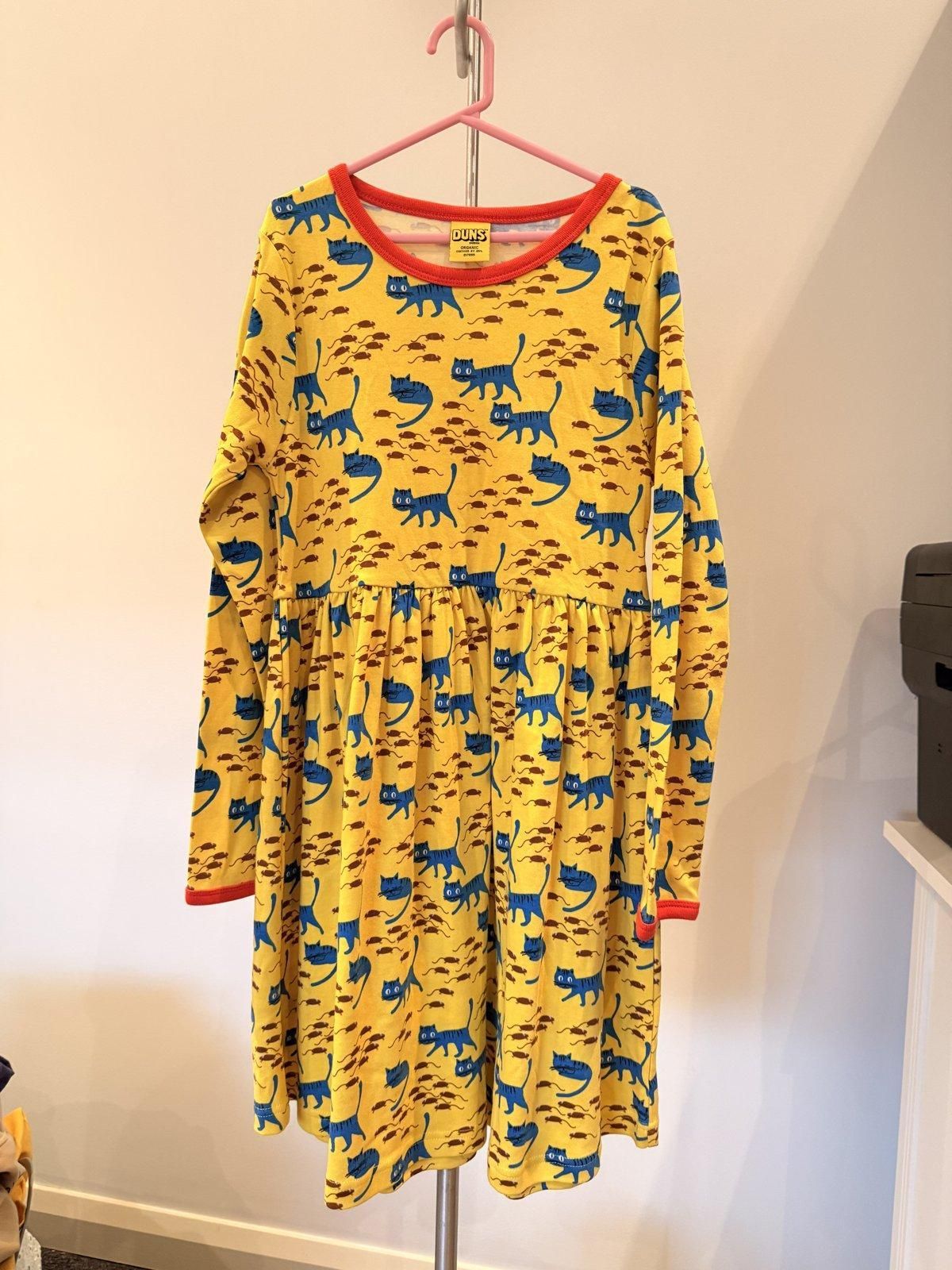 DUNS Sweden Girls' Cat Print Long Sleeve Dress Size 134 Yellow - Image 2