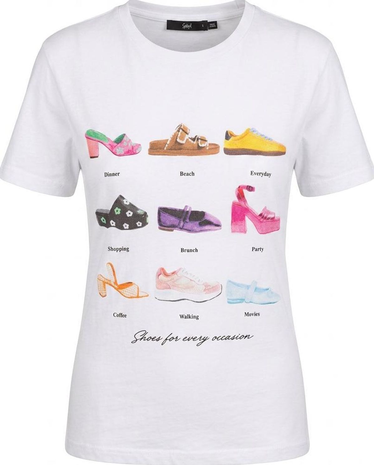 Sportsgirl Women's "Shoes for Every Occasion" Print T-Shirt Size S White - Image 1