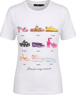 Sportsgirl Women's "Shoes for Every Occasion" Print T-Shirt Size S White for rent on The Volte - image 1
