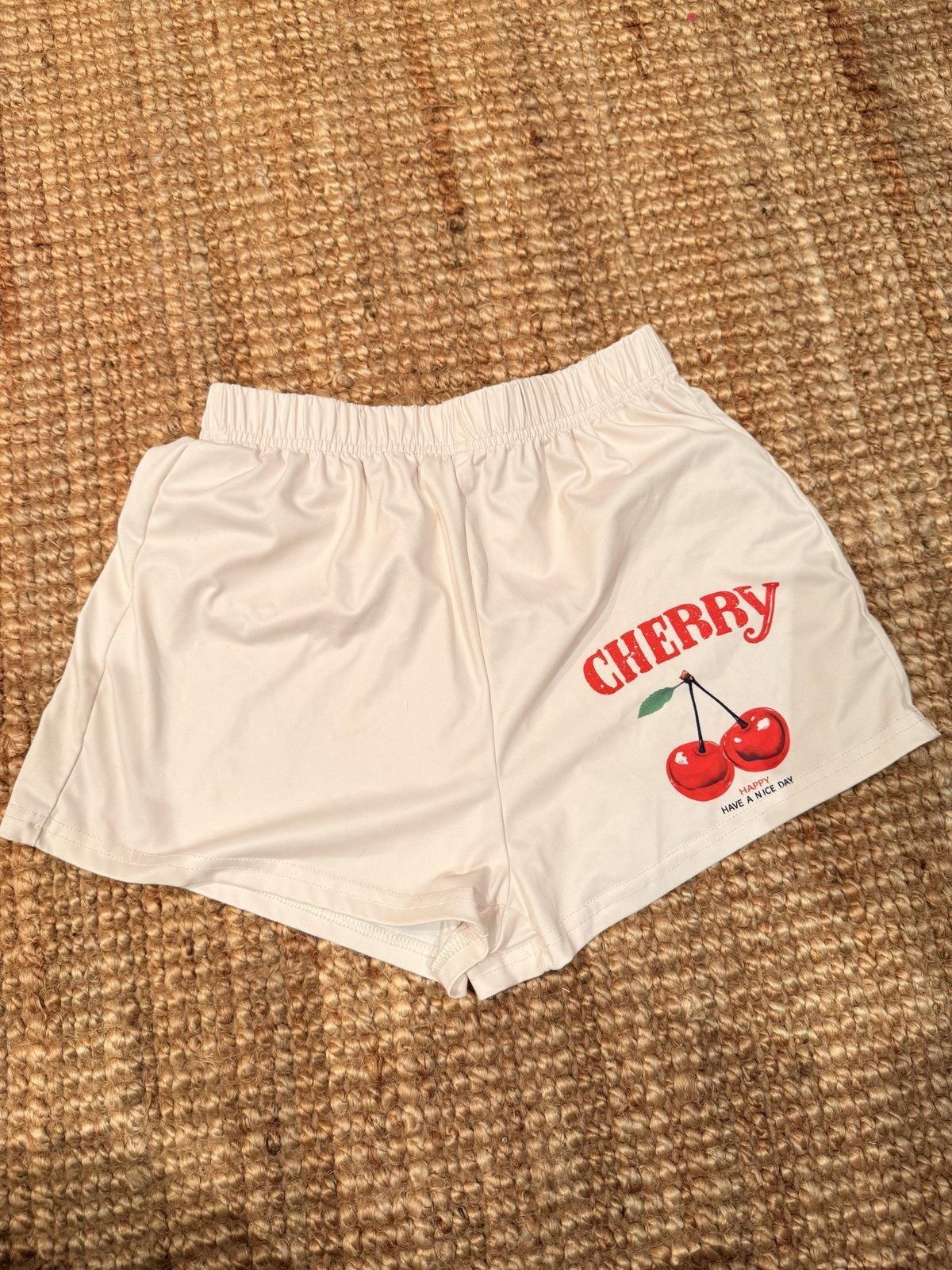SheIn Teens Cherry Graphic Sweat Shorts White Size 14 - Image 1