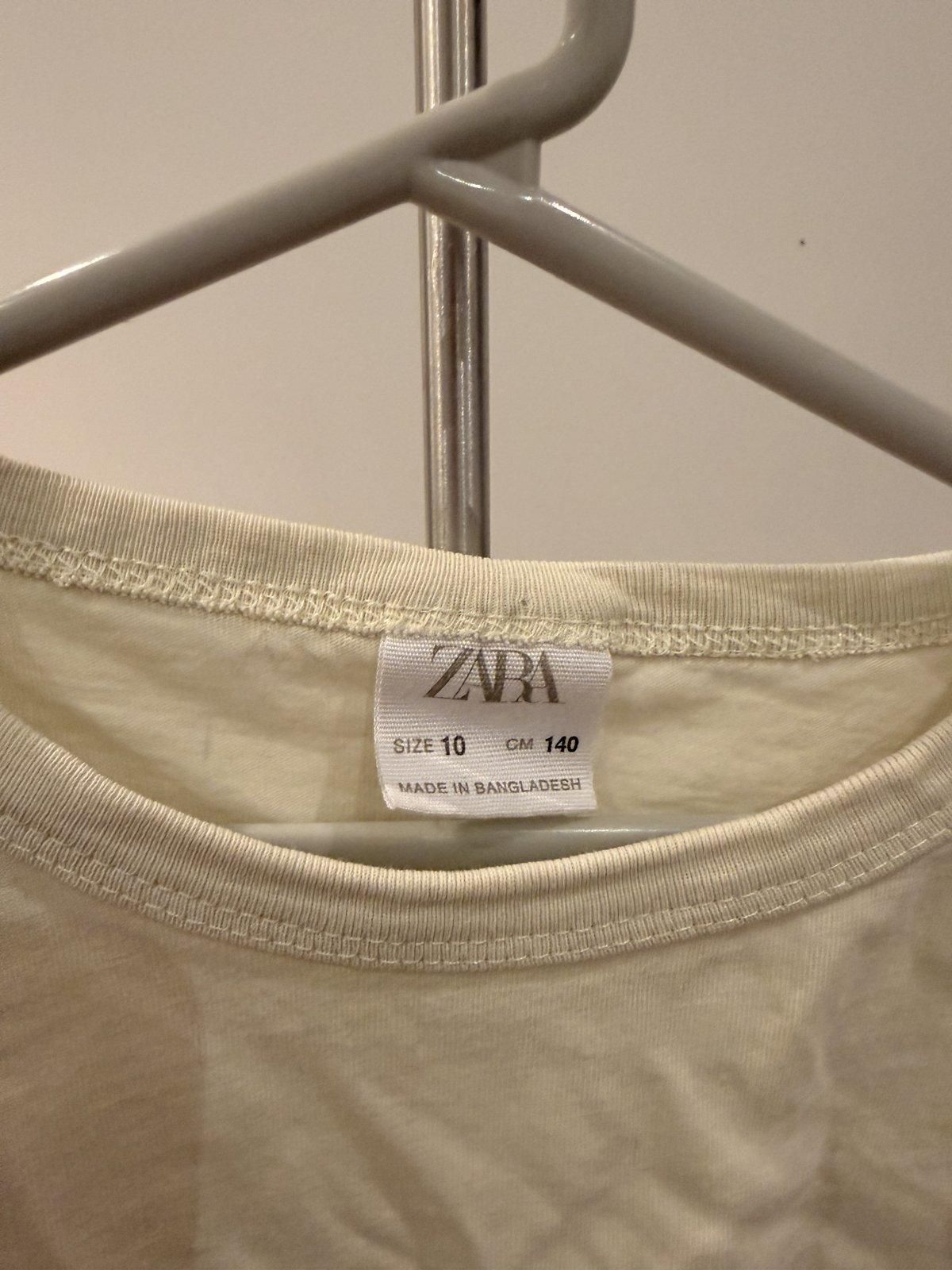 Zara Girls Ruffle Sleeve Boxy T-Shirt Size 10 Beige - Image 2