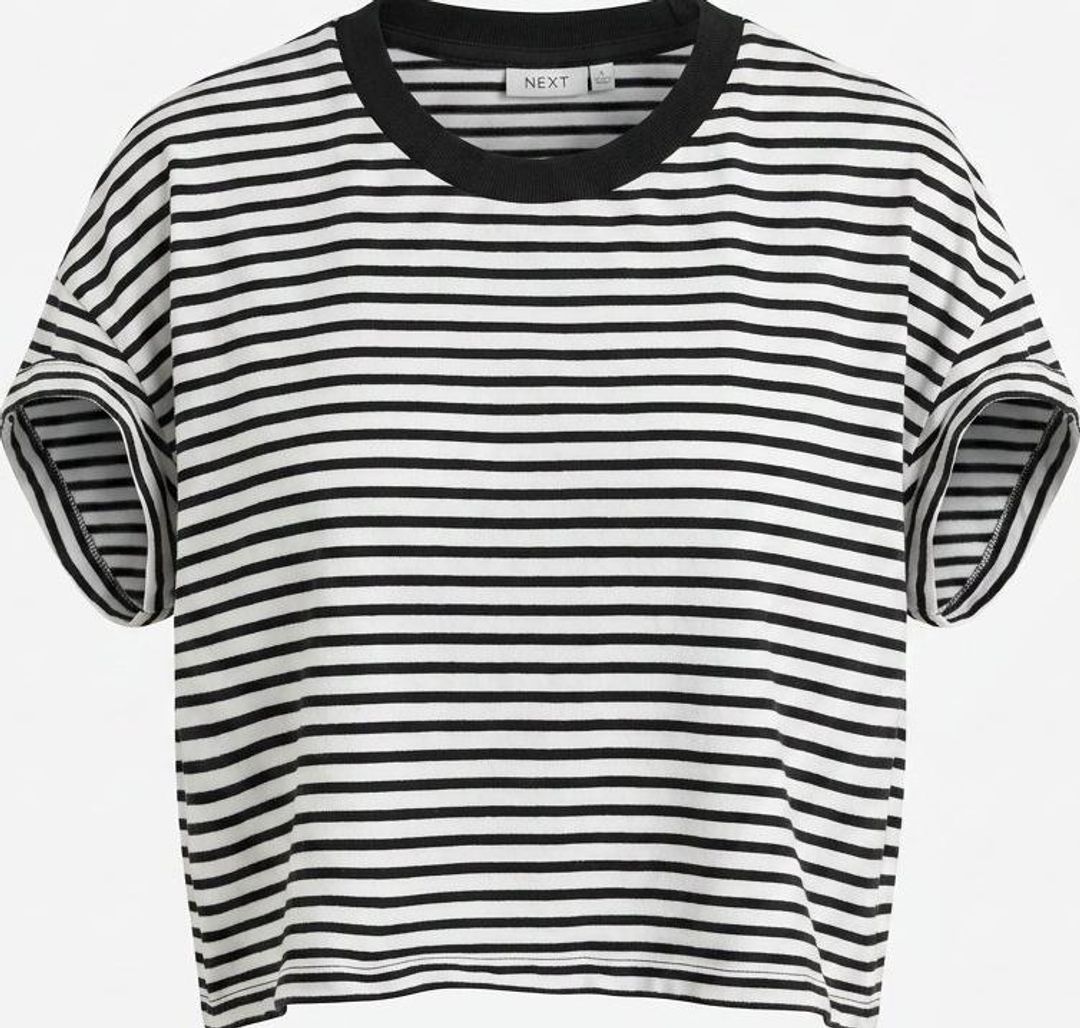 NEXT Girls Stripe Crop T-Shirt Black White M for rent on The Volte - main image
