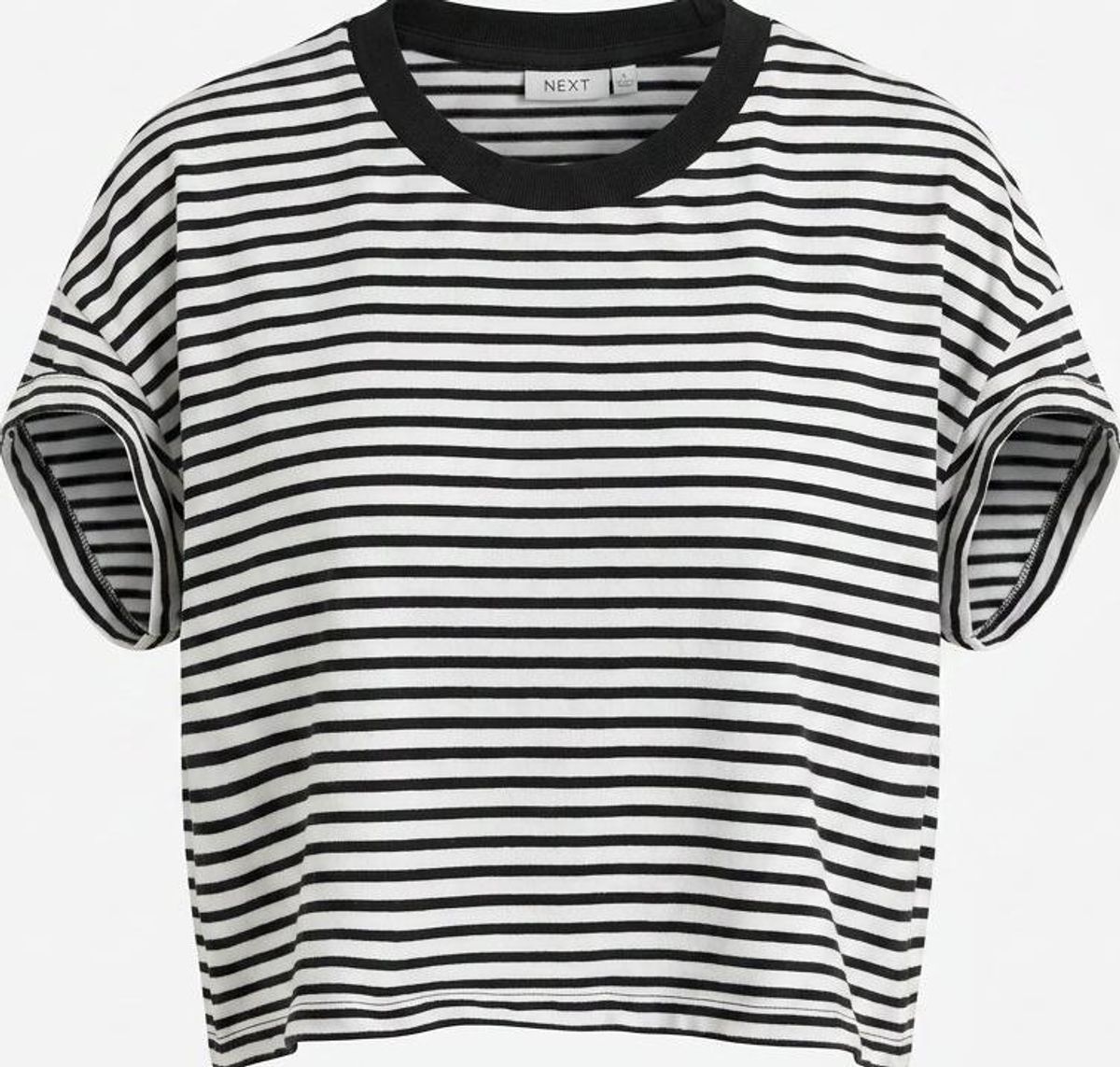 NEXT Girls Stripe Crop T-Shirt Black White M - Image 1