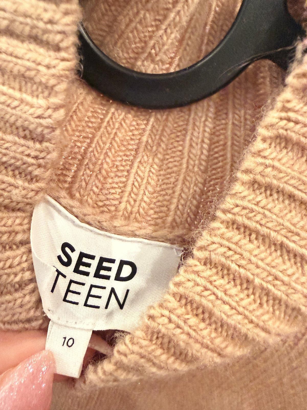 Seed Teen Stripe Turtleneck Knit Jumper Size 10 Camel - Image 2