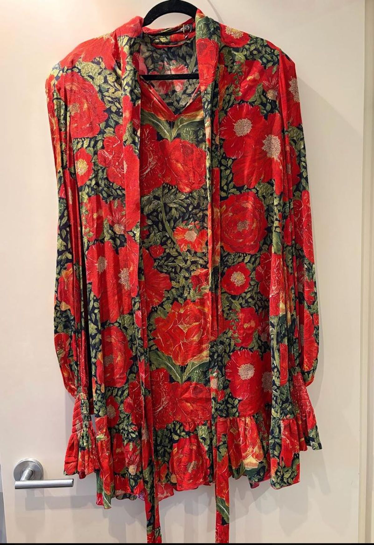 The Vampire's Wife Hypnosis Pussy-bow Floral Mini Dress Red Size 8 - Image 1