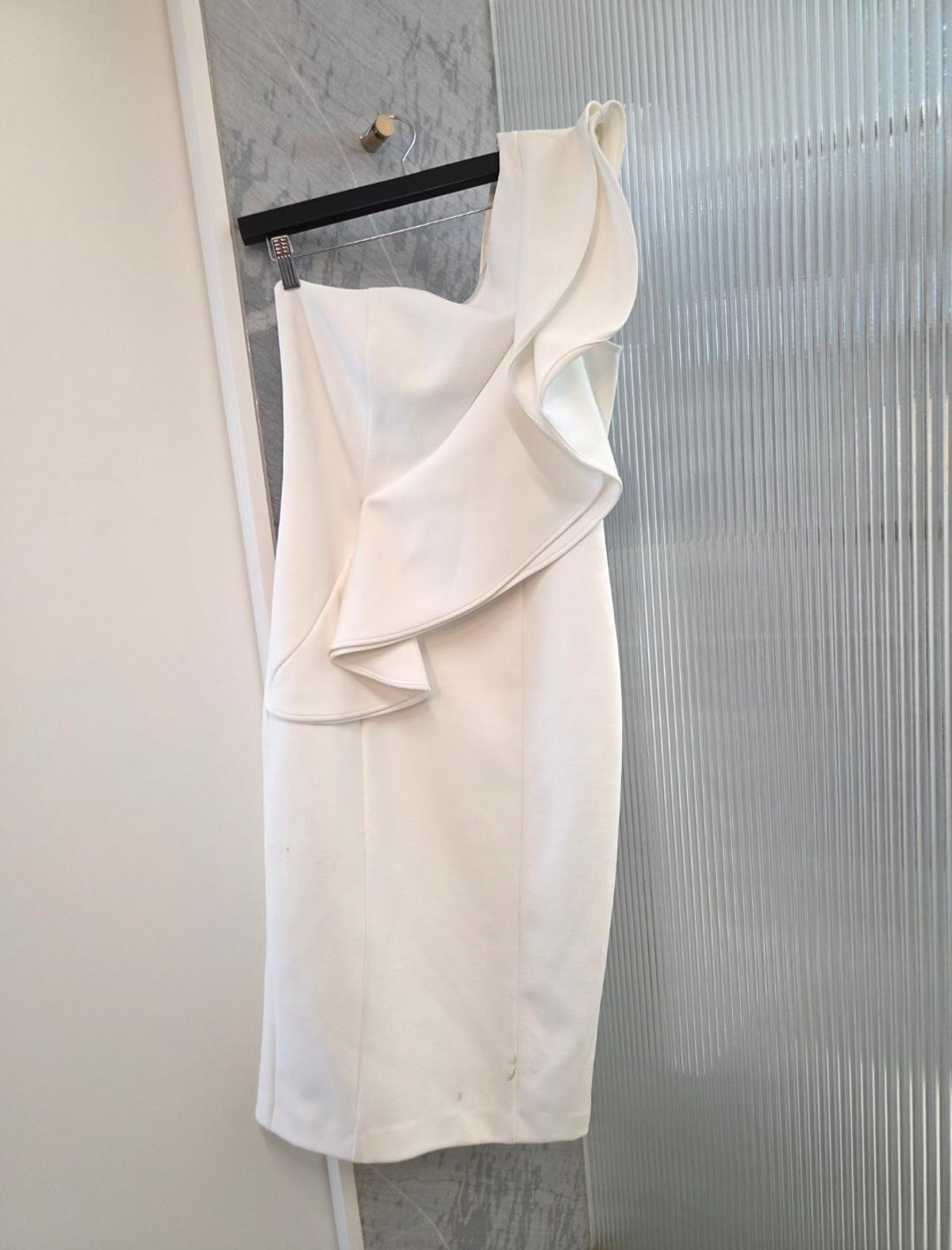 SHEIKE Ivory One-Shoulder Midi Sheath Dress Size 12 for rent on The Volte - main image