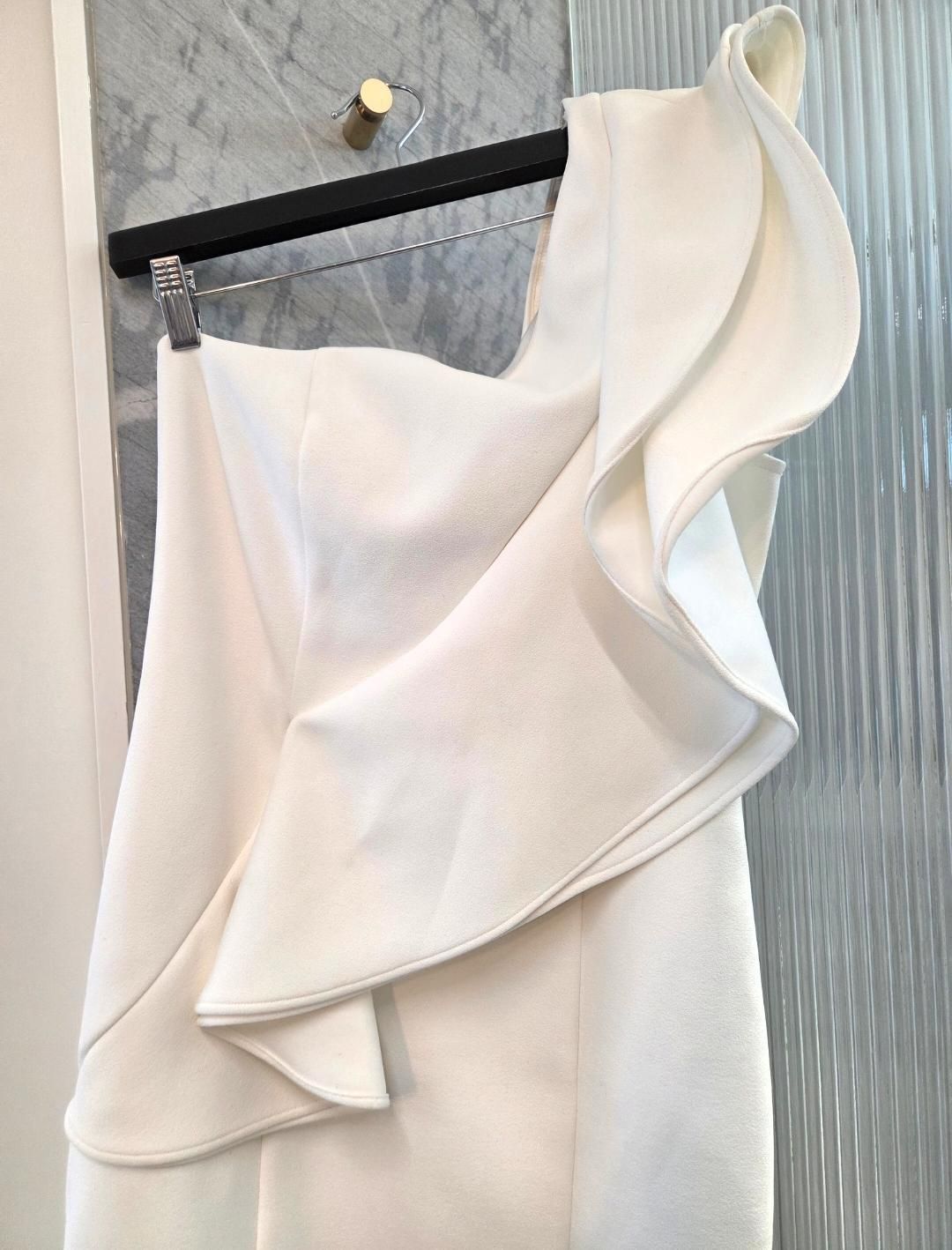 SHEIKE Ivory One-Shoulder Midi Sheath Dress Size 12 for rent on The Volte - main image
