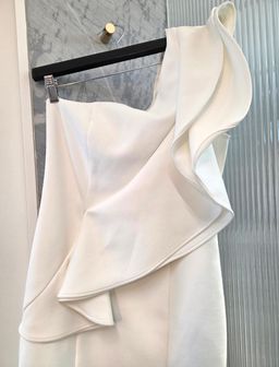 SHEIKE Ivory One-Shoulder Midi Sheath Dress Size 12 for rent on The Volte - image 2