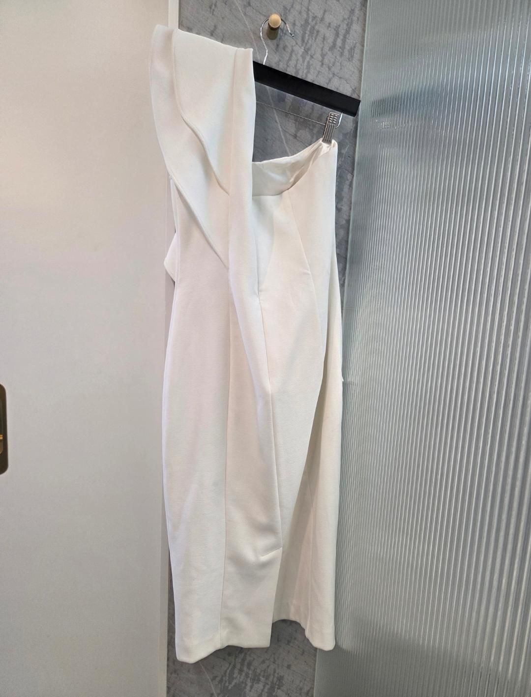 SHEIKE Ivory One-Shoulder Midi Sheath Dress Size 12 for rent on The Volte - main image