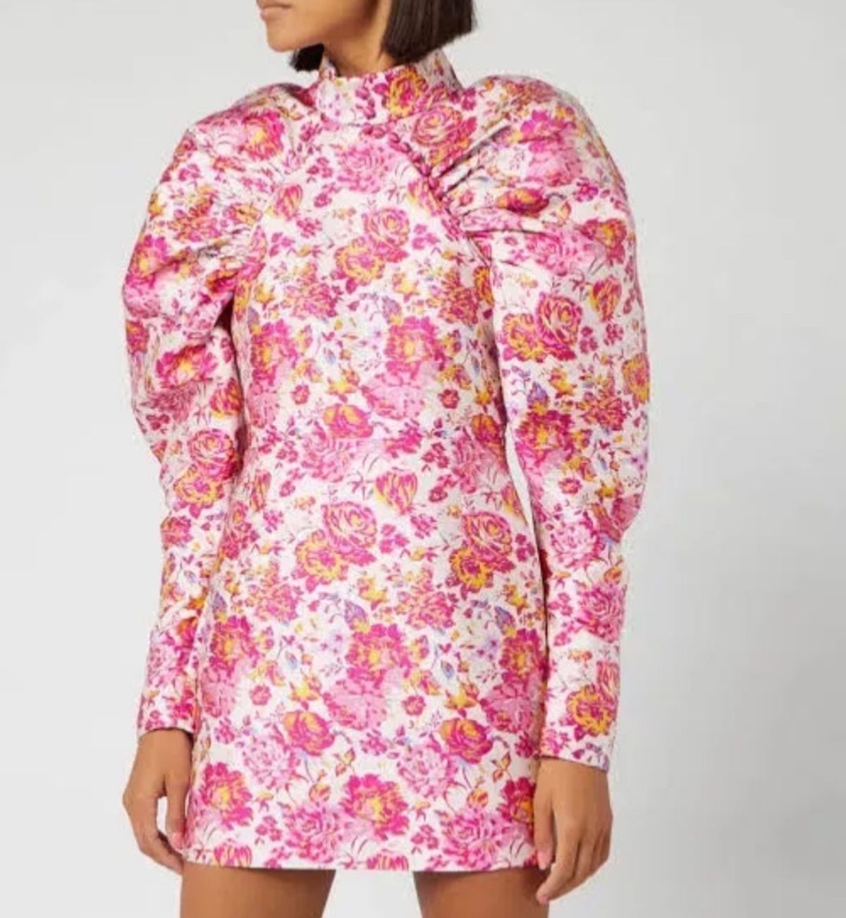 ROTATE Birger Christensen “Number 1" Floral-Jacquard Puff-Sleeve Mini Dress for rent on The Volte - main image