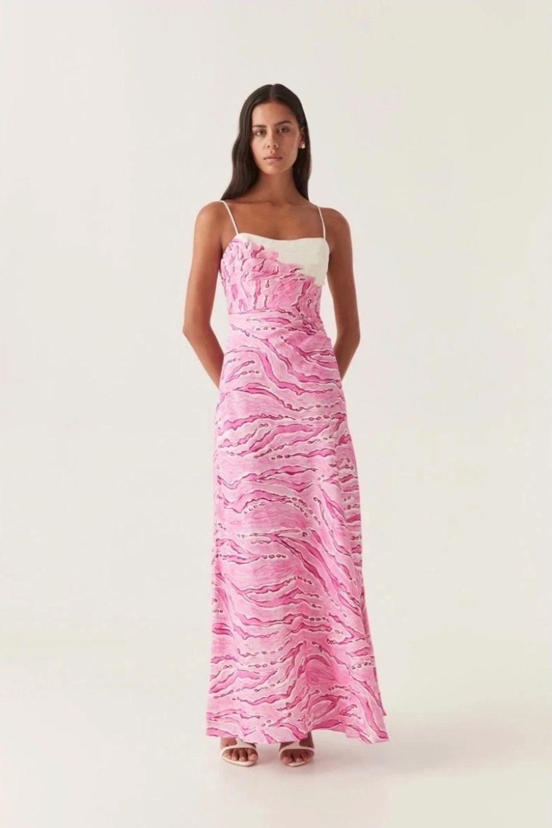 Aje Clarice Draped Linen Blend Maxi Dress Size 10 Pink for rent on The Volte - main image