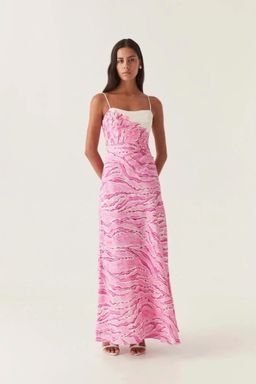 Aje Clarice Draped Linen Blend Maxi Dress Size 10 Pink for rent on The Volte - image 1