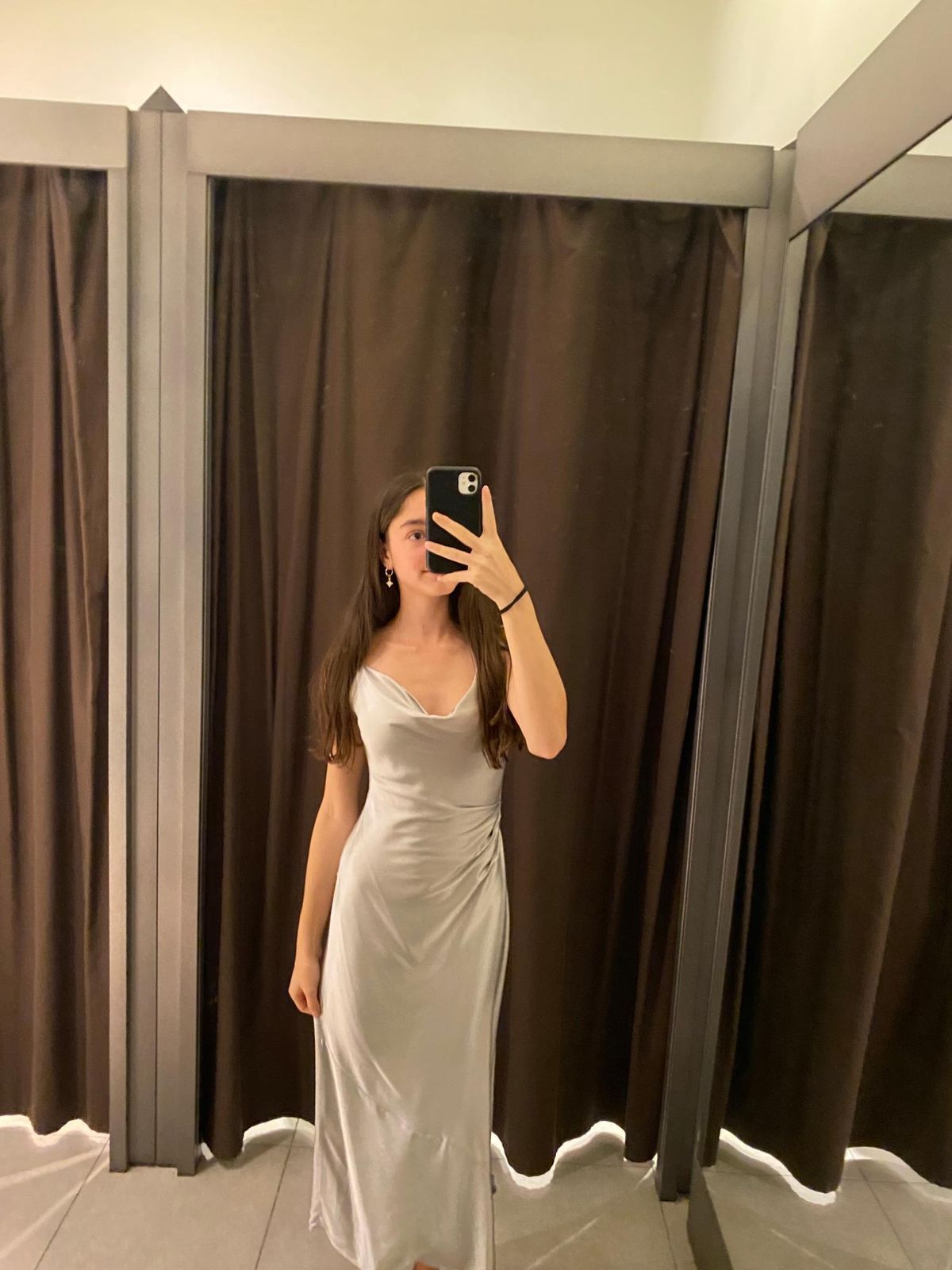 Zara Silver Satin Slip Dress Long XS - Image 1