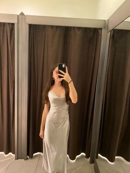 Zara Silver Satin Slip Dress Long XS for rent on The Volte - image 1