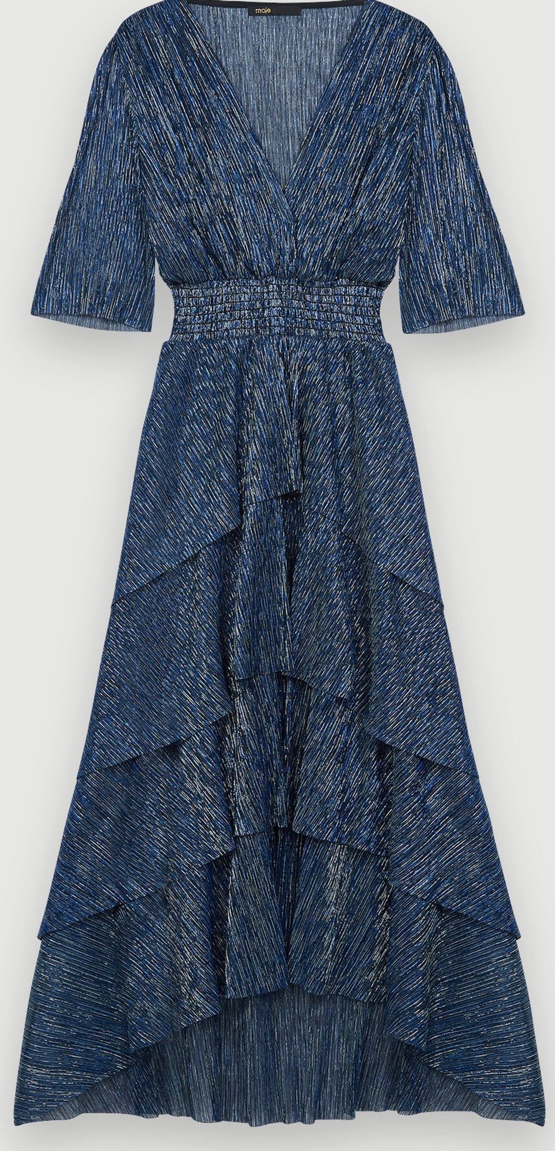 Maje Stretch Lurex Ruffle Midi Dress Size 10 Blue for rent on The Volte - main image