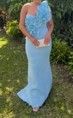 Badgley Mischka 3D Flower Mermaid Gown Blue Size 6 for rent on The Volte - image 4