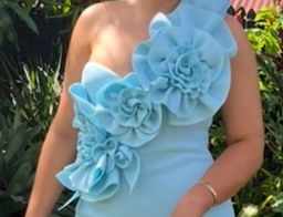 Badgley Mischka 3D Flower Mermaid Gown Blue Size 6 for rent on The Volte - image 3