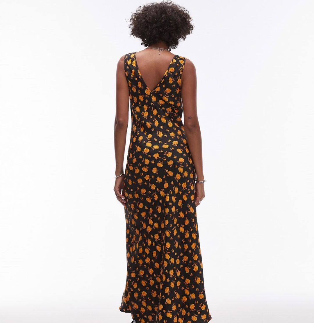 Topshop double V vintage midi slip dress in ditsy orange floral for rent on The Volte - main image