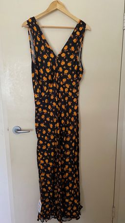 Topshop double V vintage midi slip dress in ditsy orange floral for rent on The Volte - image 3