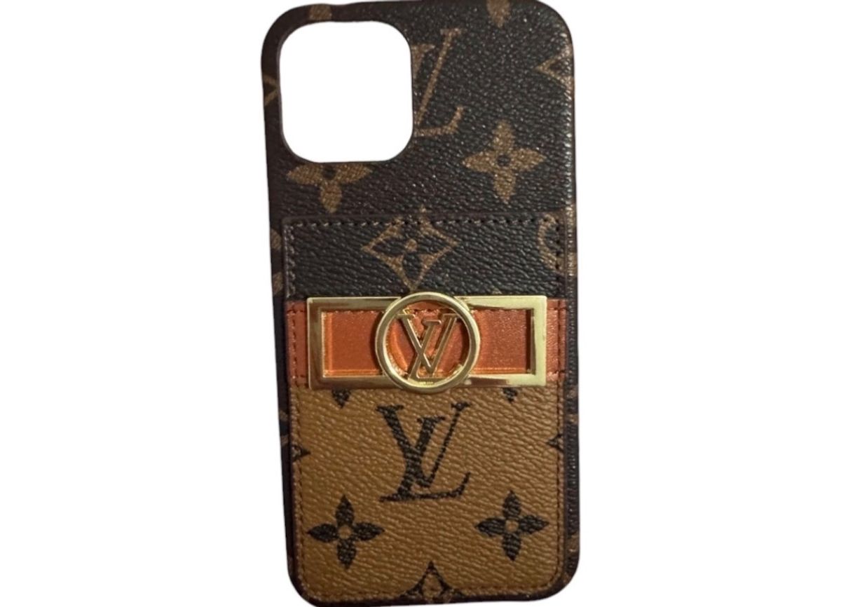 Louis Vuitton iPhone 12 Monogram Case Gold Logo Hand Strap for rent on The Volte - main image