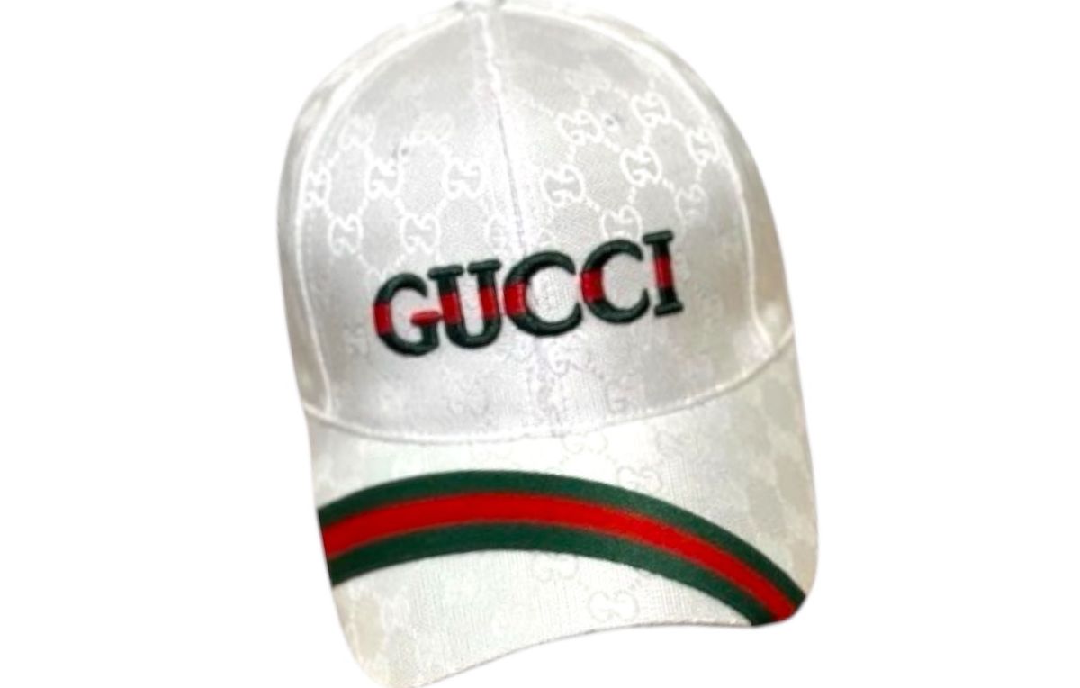 Gucci GG Monogram Baseball Cap White Red Green Stripe - Image 3