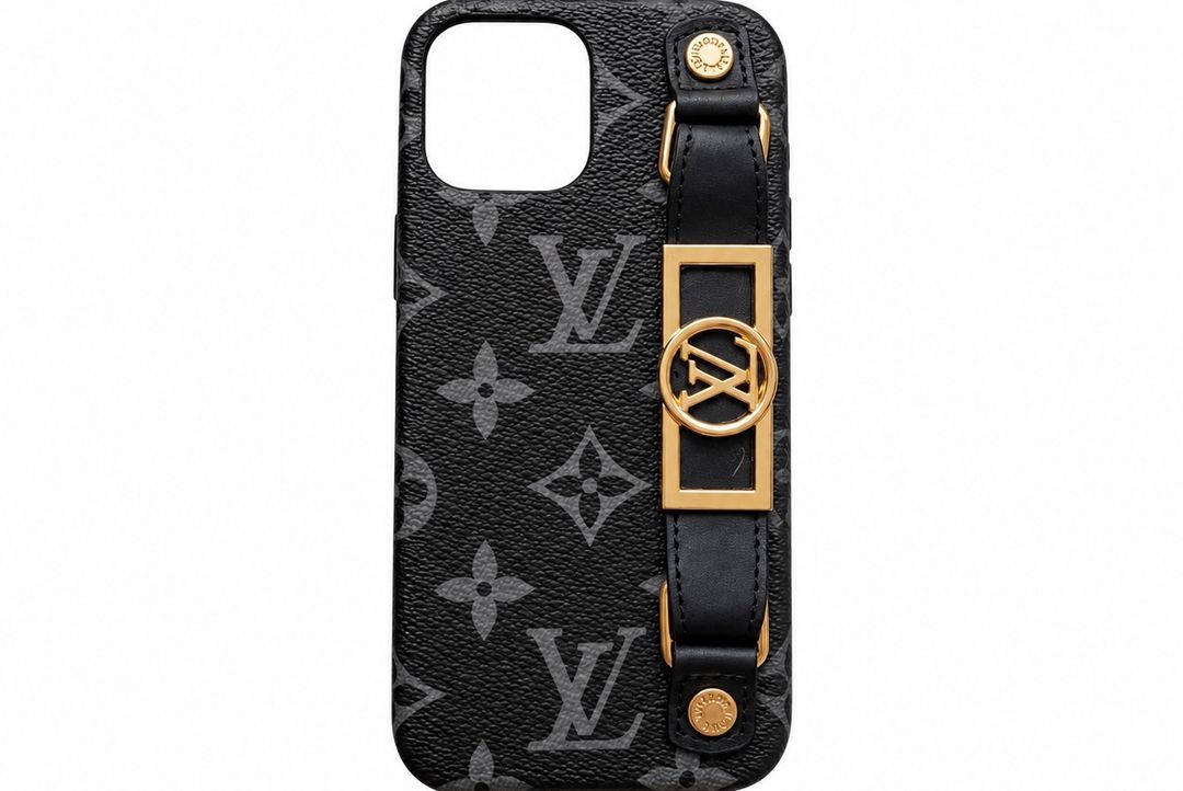 Louis Vuitton iPhone 12 Pro Max Monogram Case Gold Logo Hand Strap for rent on The Volte - main image