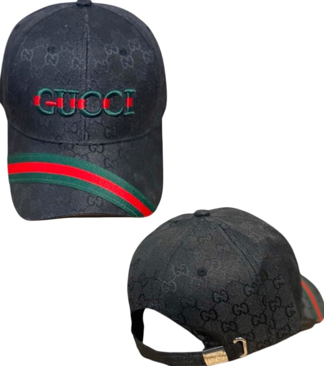 Gucci GG Monogram Baseball Cap Black Red Green Stripe for rent on The Volte - main image