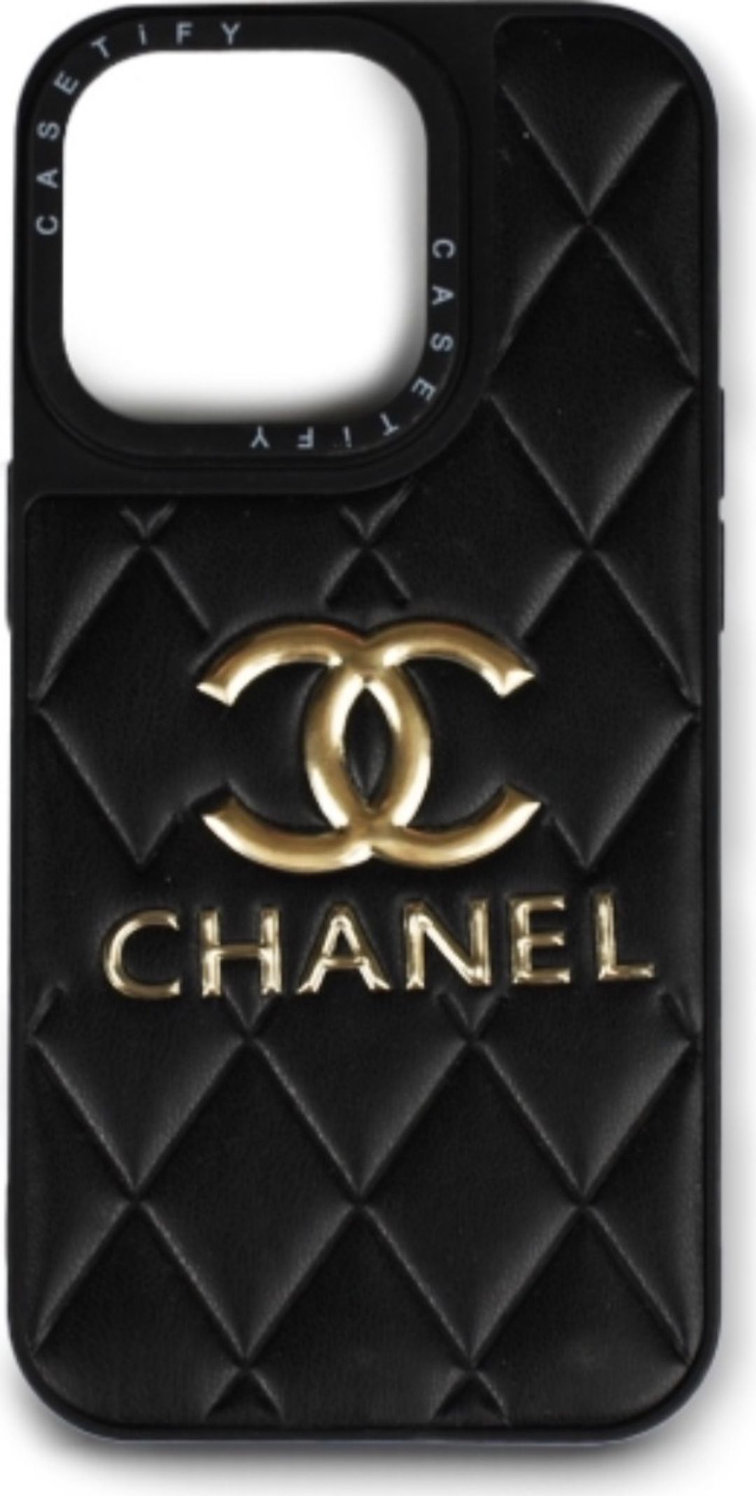 Chanel Quilted Black Phone Case Gold Logo for rent on The Volte - main image