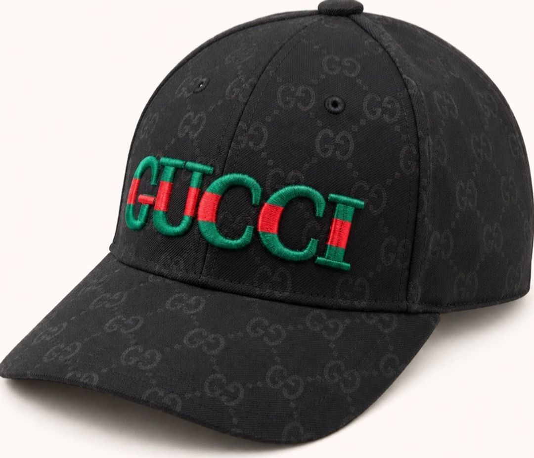 Gucci GG Monogram Baseball Cap Black Red Green Stripe for rent on The Volte - main image