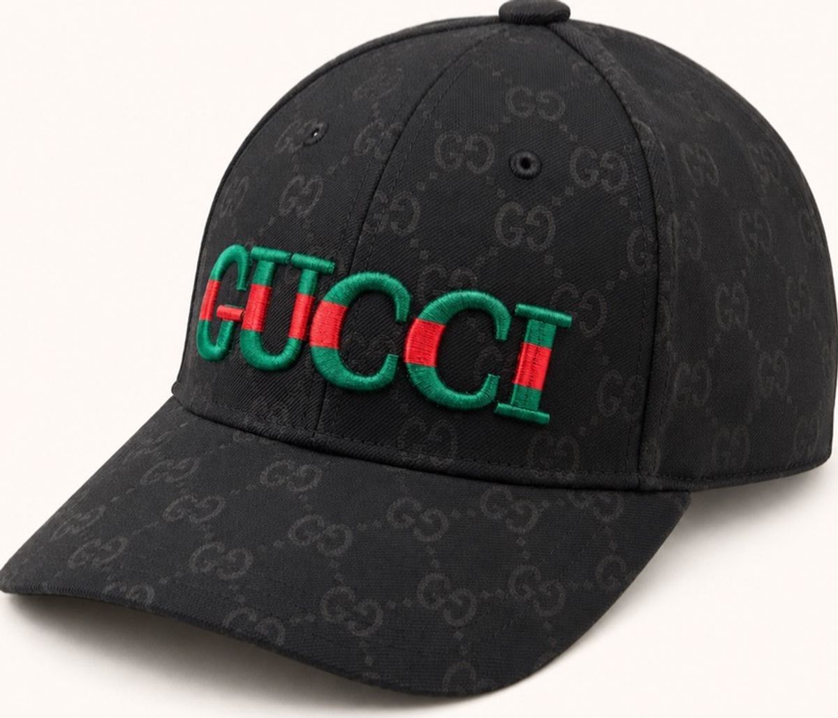 Gucci GG Monogram Baseball Cap Black Red Green Stripe - Image 2
