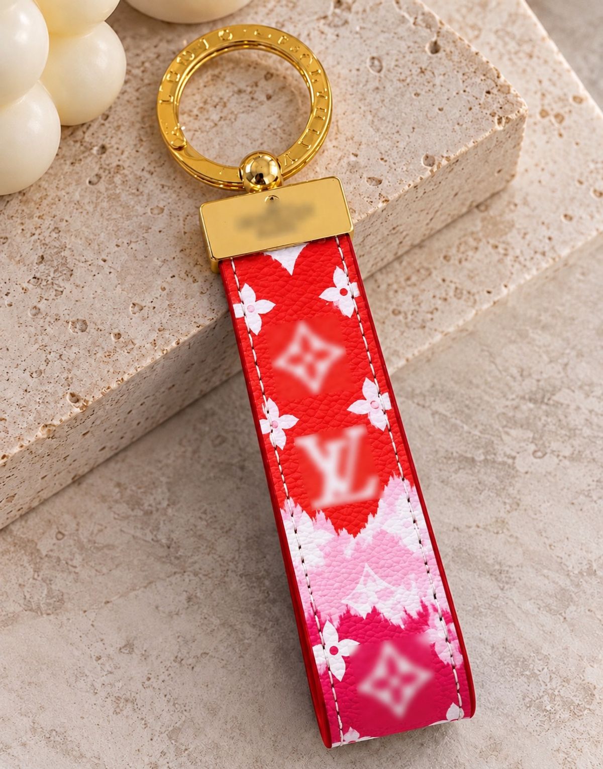 Louis Vuitton Monogram Wristlet Key Ring Pink Orange Ombre - Image 1