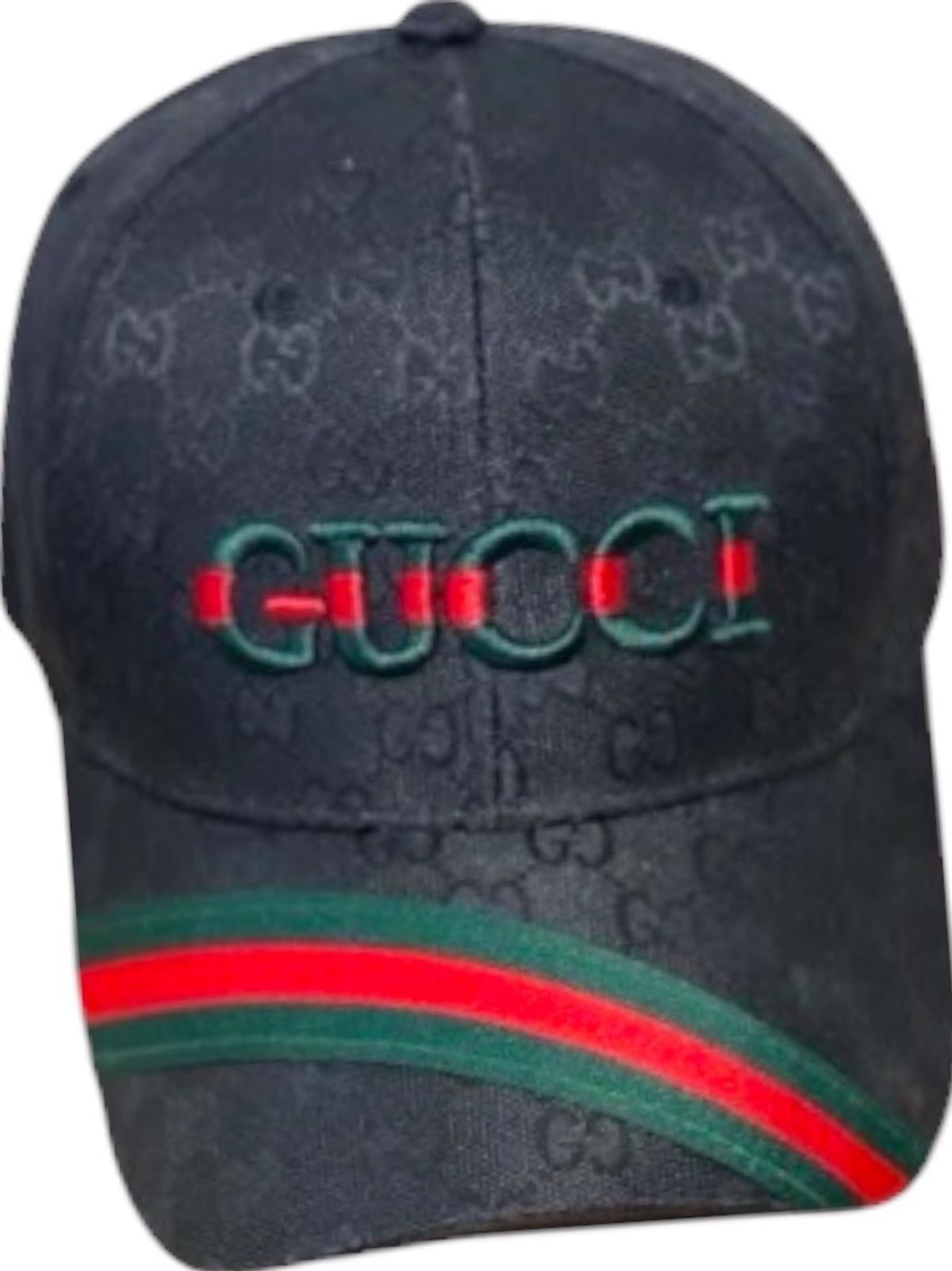 Gucci GG Monogram Baseball Cap Black Red Green Stripe - Image 3