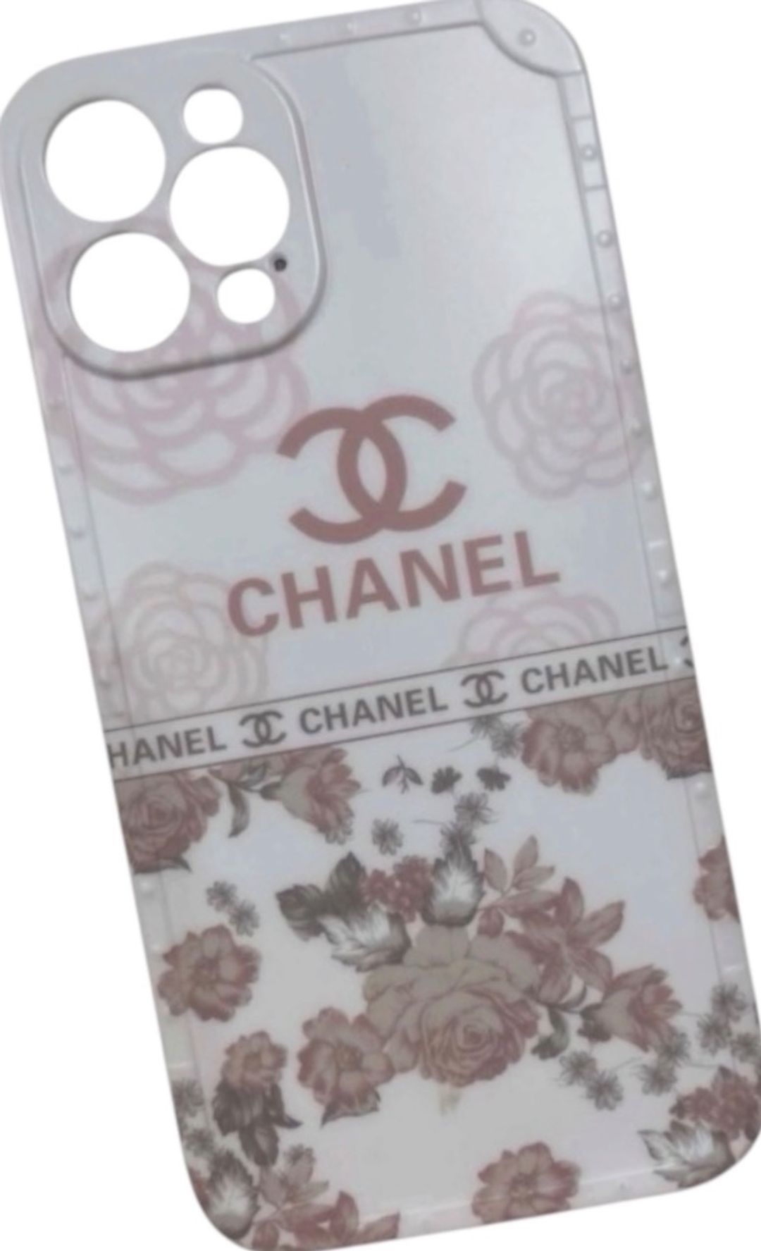iPhone 12 Pro Max Chanel-Inspired Floral Phone Case – White & Dusty Pink Rose Design | Brand New for rent on The Volte - main image