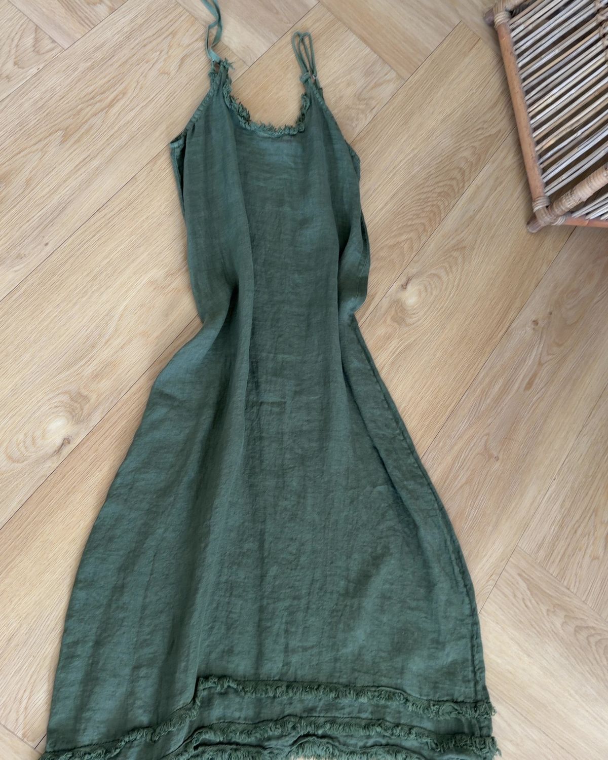 0039 Italy Women's Long Green Linen Slip Dress - Image 3